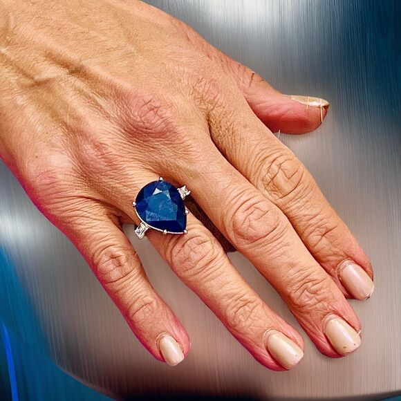 Sapphire Diamond Ring Size 6.5 14k W Gold 17.73 TCW Certified $3,590 217843 - Picture 4 of 14